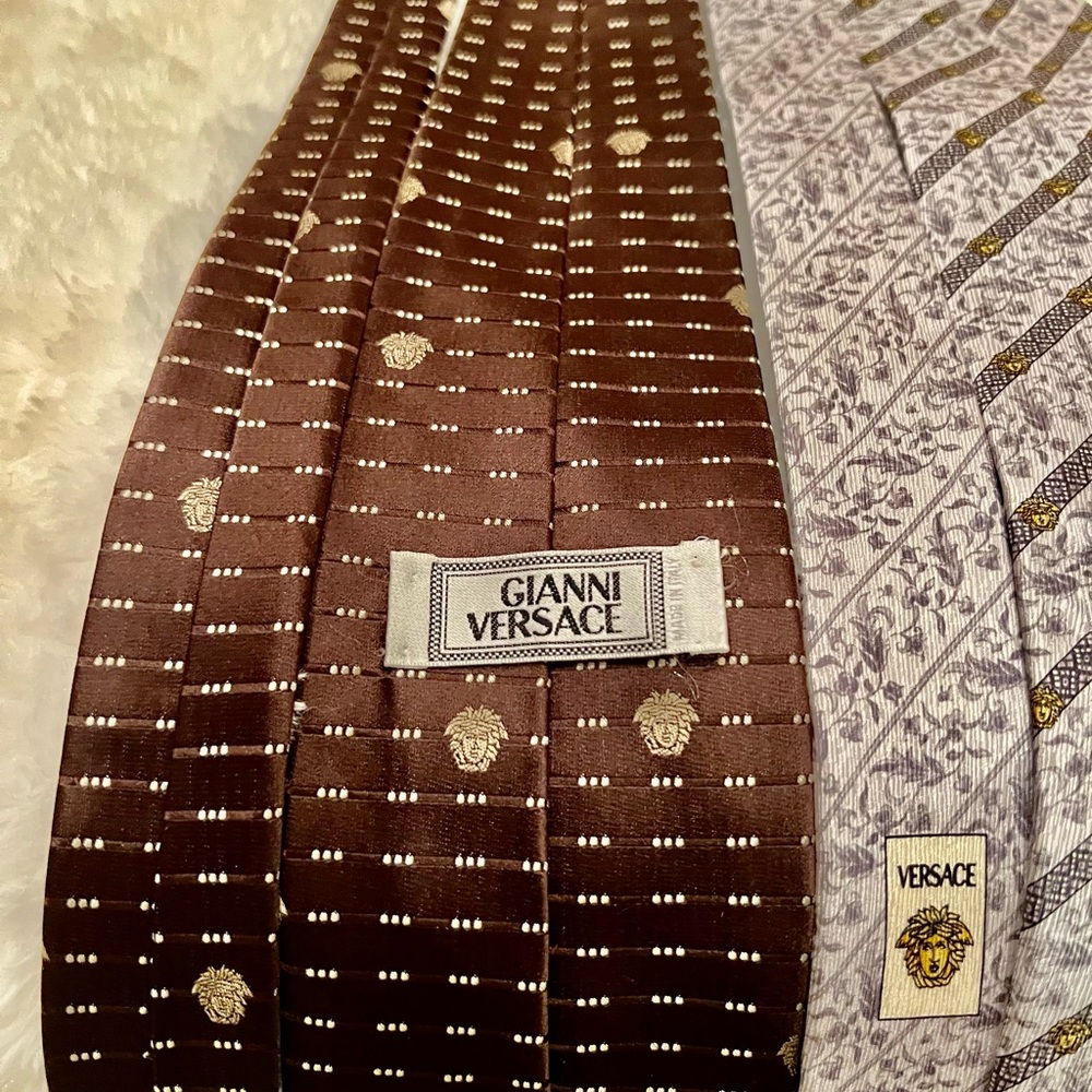 Versace Brown And Gray Patterned Ties Medusa Head… - image 4